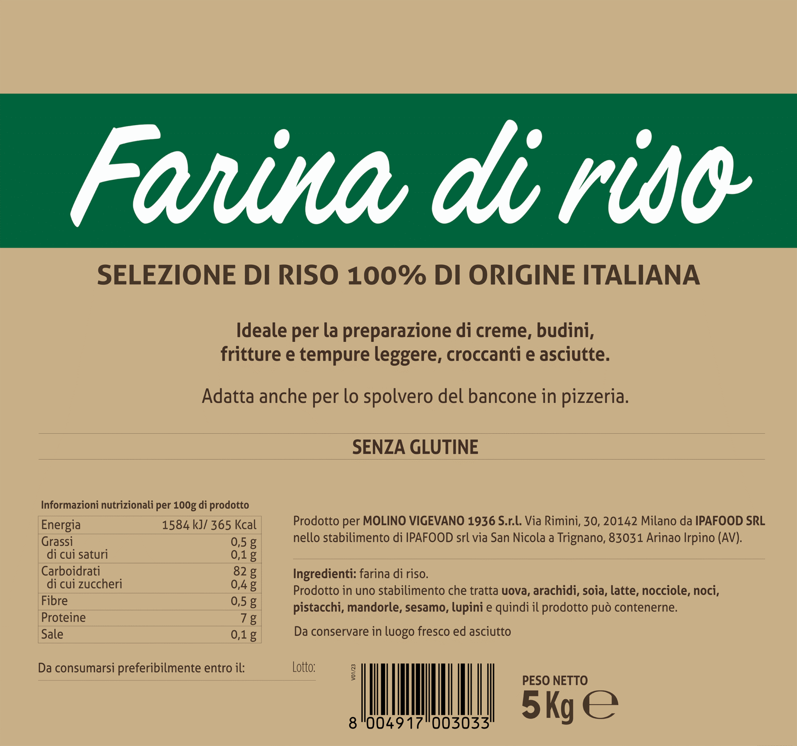 etichetta farina di riso molino vigevano