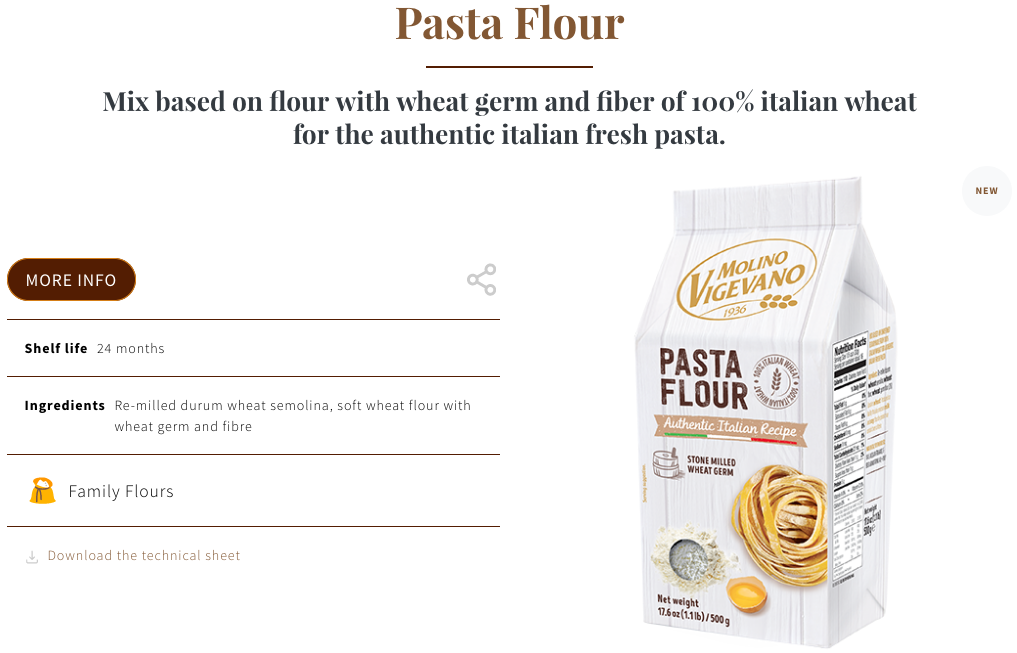 Molino Vigevano Pasta Flour, 17.6 oz (500g)